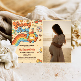 Groovy Baby Retro Rainbow Baby shower Party Kaart
