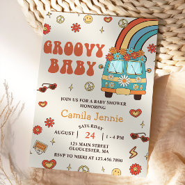 Groovy Baby Retro Rainbow Baby shower Party Kaart