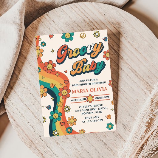 Groovy Baby Retro Rainbow Baby shower Party Kaart