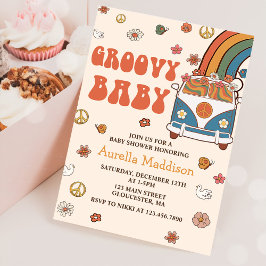 Groovy Baby Retro Rainbow Baby shower Party Kaart