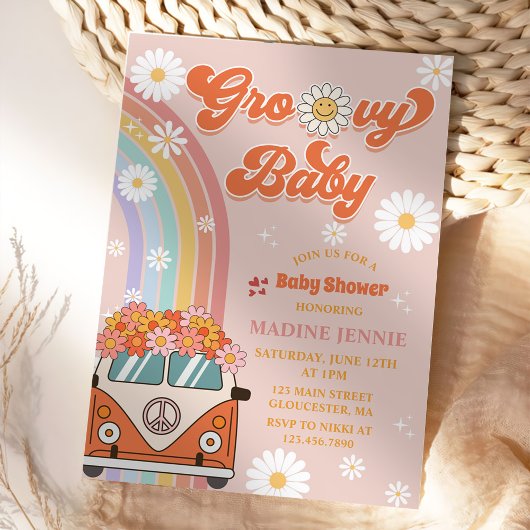 Groovy Baby Retro Rainbow Baby shower Party Kaart