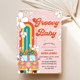 Groovy Baby Retro Rainbow Baby shower Party Kaart