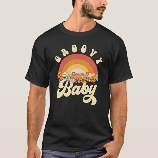Groovy Baby Retro Rainbow Colorful Flowers Design T-shirt (Voorkant)