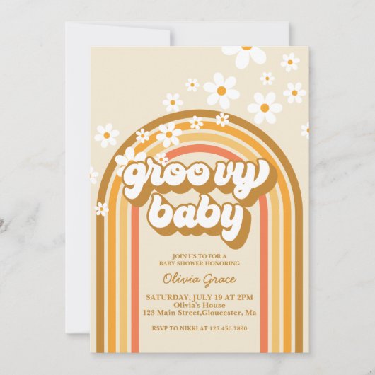 Groovy Baby Retro Rainbow Daisy Baby shower Kaart (Voorkant)