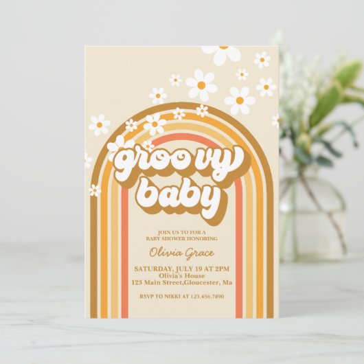 Groovy Baby Retro Rainbow Daisy Baby shower Kaart (Staand voorkant)