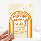 Groovy Baby Retro Rainbow Daisy Baby shower Kaart
