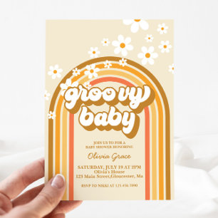 Groovy Baby Retro Rainbow Daisy Baby shower Kaart
