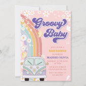 Groovy Baby Retro Regenboog Baby Shower Feestje Kaart (Voorkant)