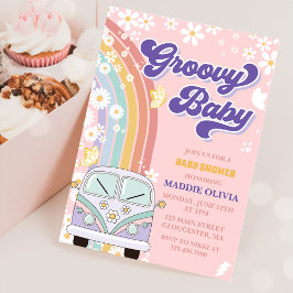 Groovy Baby Retro Regenboog Baby Shower Feestje Kaart