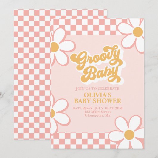 Groovy Baby Retro Roze Madeliefje Kaart (Voorkant / Achterkant)