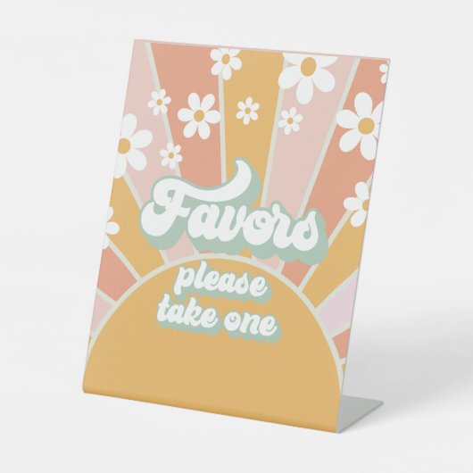 Groovy Baby Retro Sunshine Baby shower Favors Reclamebord Met Voetstuk (Voorkant)