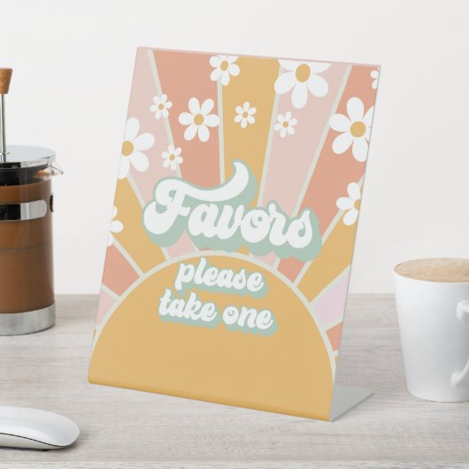 Groovy Baby Retro Sunshine Baby shower Favors Reclamebord Met Voetstuk (Insitu)