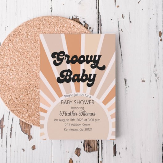 Groovy Baby Retro Sunshine Baby shower Uitnodiging