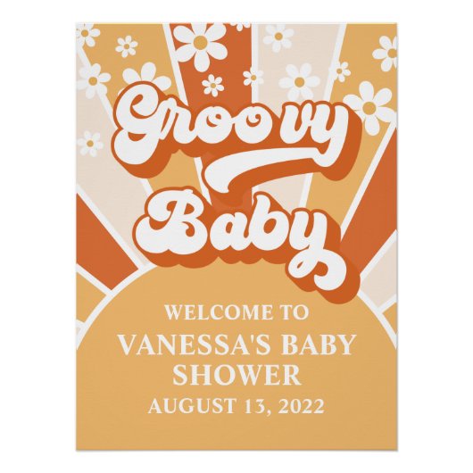 Groovy Baby Retro Sunshine Baby shower Welkom Perfect Poster (Voorkant)