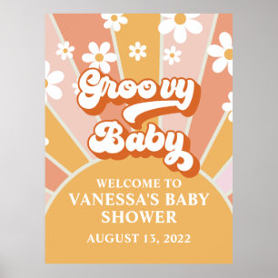 Groovy Baby Retro Sunshine Baby shower Welkom Poster