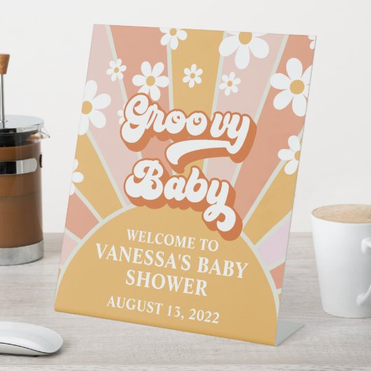 Groovy Baby Retro Sunshine Baby shower Welkom Reclamebord Met Voetstuk (Insitu)