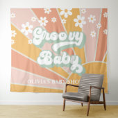 Groovy Baby Retro Sunshine Daisy Baby shower Banne Wandkleed (In Situ (horizontaal))