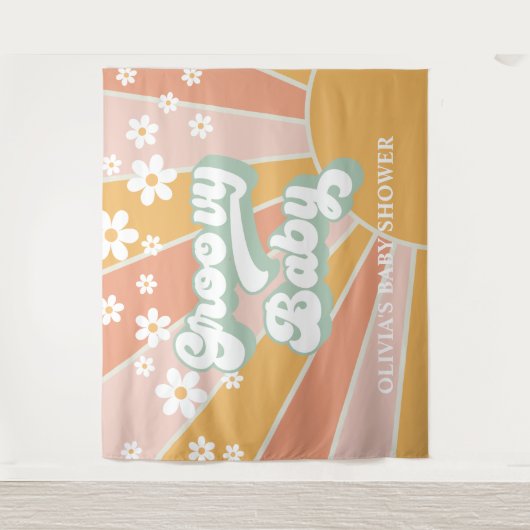 Groovy Baby Retro Sunshine Daisy Baby shower Banne Wandkleed (Voorkant)
