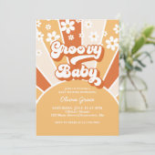 Groovy Baby Retro Sunshine Daisy Baby shower Invit Kaart (Staand voorkant)