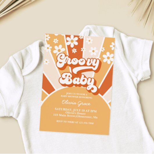 Groovy Baby Retro Sunshine Daisy Baby shower Invit Kaart