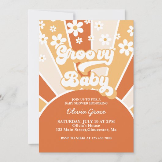 Groovy Baby Retro Sunshine Daisy Baby shower Invit Kaart (Voorkant)