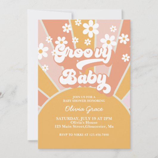 Groovy Baby Retro Sunshine Daisy Baby shower Kaart (Voorkant)