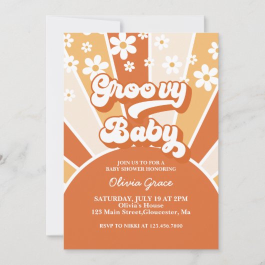 Groovy Baby Retro Sunshine Daisy Baby shower Kaart (Voorkant)