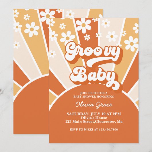 Groovy Baby Retro Sunshine Daisy Baby shower Kaart (Voorkant / Achterkant)