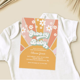 Groovy Baby Retro Sunshine Daisy Baby shower Kaart