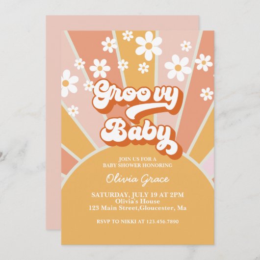 Groovy Baby Retro Sunshine Daisy Baby shower Kaart (Voorkant / Achterkant)
