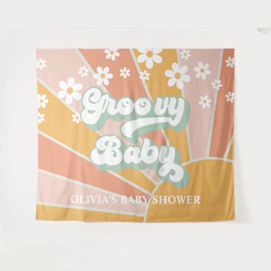 Groovy Baby Retro Sunshine Daisy Baby Shower Spand Wandkleed (Voorkant (horizontaal))