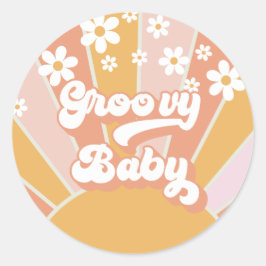 Groovy Baby Retro Sunshine Hippie Baby shower Clas Ronde Sticker