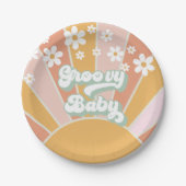 Groovy Baby Retro Sunshine Hippie Baby shower Papieren Bordje (Voorkant)