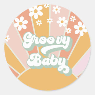 Groovy Baby Retro Sunshine Hippie Baby shower Ronde Sticker