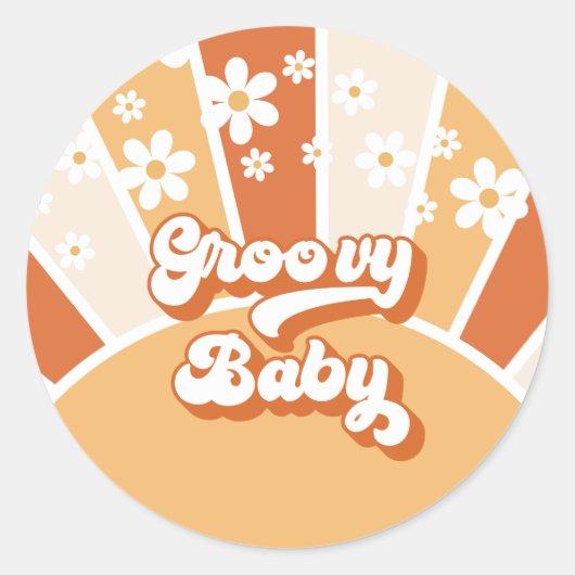 Groovy Baby Retro Sunshine Hippie Baby shower Ronde Sticker (Voorkant)