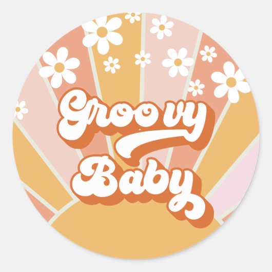 Groovy Baby Retro Sunshine Hippie Baby shower Ronde Sticker (Voorkant)