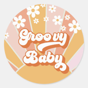 Groovy Baby Retro Sunshine Hippie Baby shower Ronde Sticker