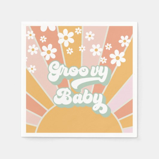 Groovy Baby Retro Sunshine Hippie Baby shower Servet (Voorkant)