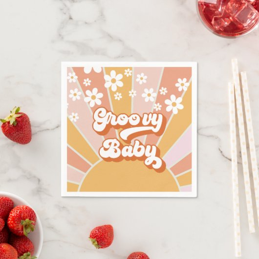 Groovy Baby Retro Sunshine Hippie Baby shower Servet (Insitu)