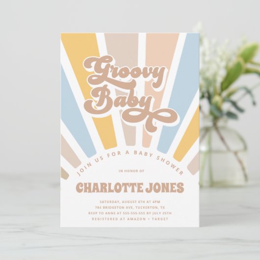 Groovy Baby Retro Typography Girl Baby shower Kaart (Staand voorkant)
