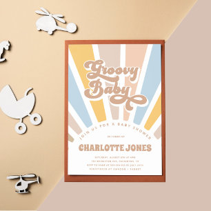 Groovy Baby Retro Typography Girl Baby shower Kaart