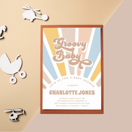 Groovy Baby Retro Typography Girl Baby shower Kaart