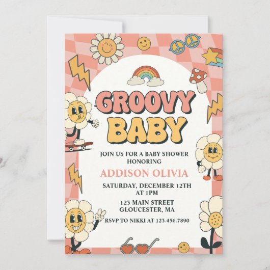 Groovy Baby Retro Van Pink Baby shower Party Kaart (Voorkant)