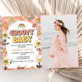 Groovy Baby Retro Van Pink Baby shower Party Kaart