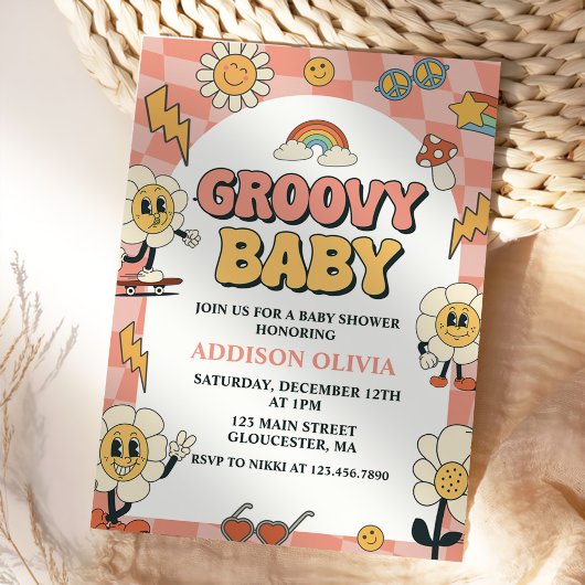 Groovy Baby Retro Van Pink Baby shower Party Kaart