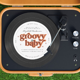 Groovy Baby   Retro Vinyl Record Baby shower Kaart