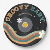 Groovy Baby Retro Vinyl Record Baby shower Papieren Bordje (Voorkant)