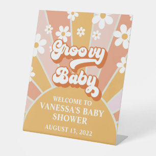 Groovy Baby Retro Zonneschijn Baby Shower Welkom Reclamebord Met Voetstuk