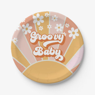 Groovy Baby Retro Zonneschijn Hippie Baby Shower P Papieren Bordje