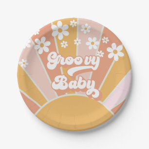 Groovy Baby Retro Zonneschijn Hippie Baby Shower P Papieren Bordje